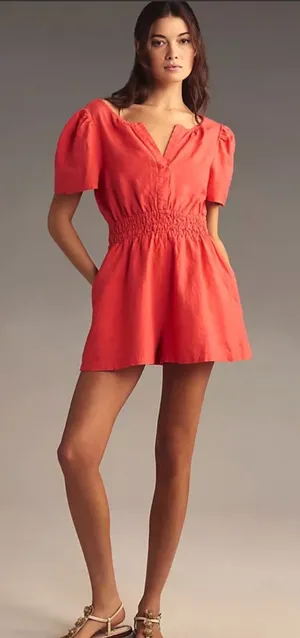 Anthropologie The Somerset‎ Romper Linen Edition small boho vacation festival thumbnail 1