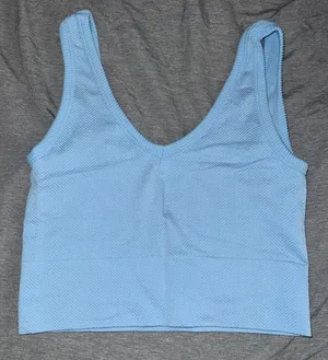 One Step Up Sky Blue Ribbed Scoop Tank Top thumbnail 2