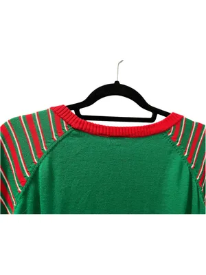 Mighty Fine You Better Sleigh Ugly Christmas Sweater Sassy Santa Green Stripe M thumbnail 5