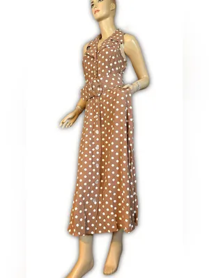 Vintage 1990'S All That Jazz Brown & White Polka Dot Print Dress W/Belt (8) thumbnail 6