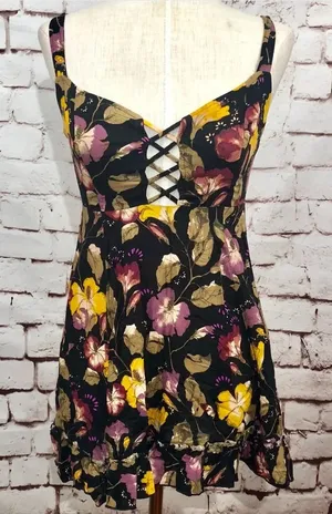 Free People Intimately Black‎ Floral Chemise Dress thumbnail 1