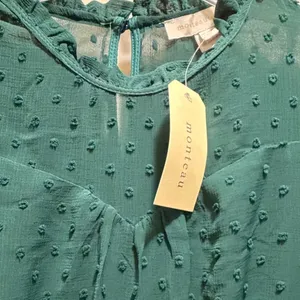 Monteau Los Angeles‎ Swiss Dot Peplum Top Green Ruffle Neck Long Sleeve Small thumbnail 10