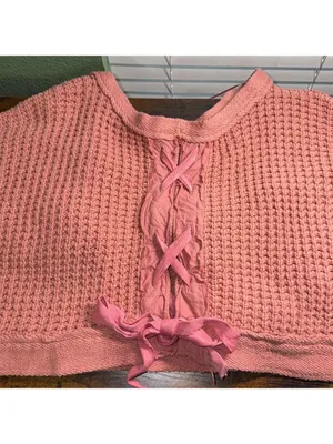 Free People Sweater Maybe Baby Pullover Sweater chunky knit lace up back thumbnail 8