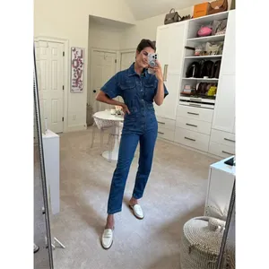 FREE PEOPLE Marci Denim Jumpsuit in Wash Sapphire Blue Size Large thumbnail 3