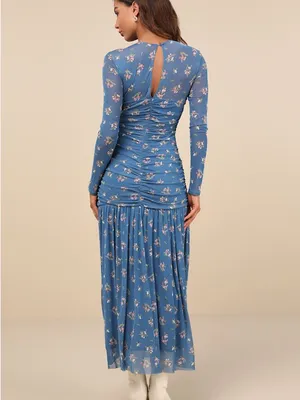 Lulu’s Easy Delight Blue Floral Drop Waist Maxi Dress M thumbnail 2