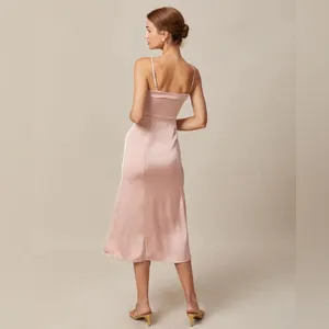 RIHOAS The Pink Bodycon Satin Cami Midi Dress XS thumbnail 4