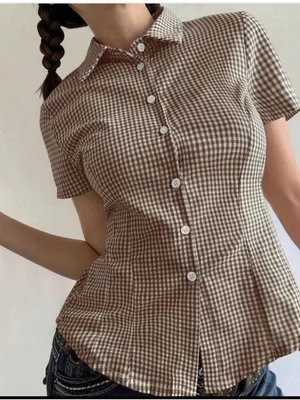 Brown Gingham Short Sleeve Button thumbnail 1