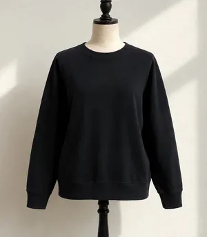 H&M Black Crewneck Sweatshirt Size L Minimalist Cotton Blend Pullover thumbnail 1