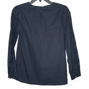 J. Crew Blouse Top Size Small Black‎ With Lace Sleeves Cotton Stretch Blend thumbnail 9