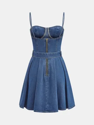 Commence Blue Denim Sweetheart Mini Dress with Belt XS NEW thumbnail 4
