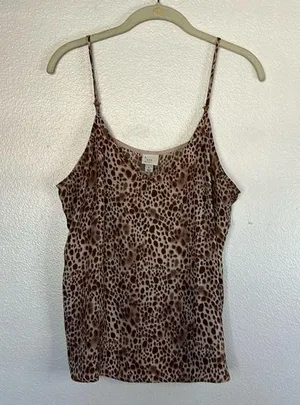 EUC A New Day Animal Print Beige Brown Camisole Tank Top sz L thumbnail 1