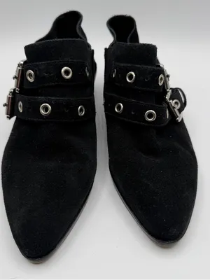 Rebecca Minkoff Black Suede Buckle Ankle Booties Pointed Toe Women’s 7M thumbnail 2