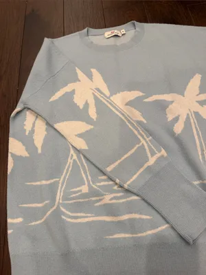 Vineyard Vines Sky Blue Palm Tree Knit Crewneck Sweater Size Medium - C4-107 thumbnail 5