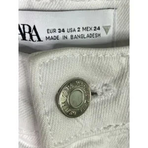 ZARA Cutoff Distressed Jean Shorts Raw Ripped Hem High Rise Pockets 2 White thumbnail 5