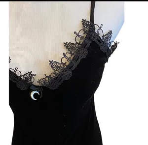 Gothic Black Velvet Bodycon Slip Dress Lace Moon Charm Mini S Sexy Halloween thumbnail 4