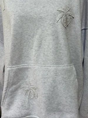 Full Tilt So Soft Women’s Gray Fleece palm tree appliqué Hooded sweatshirt XL thumbnail 3