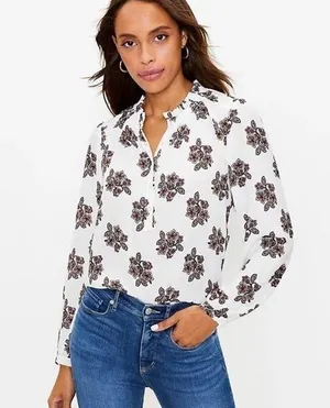 Loft long sleeve white floral print blouse top size small thumbnail 1