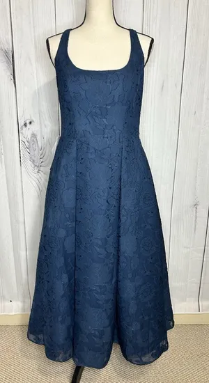 Azazie Atelier Amalie Dress Navy Blue Sz 12 Floral Jacquard Sleeveless Gown NEW thumbnail 1