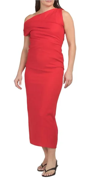 WHITE CLOSET Linen Blend Off The Shoulder Maxi Dress Red thumbnail 1