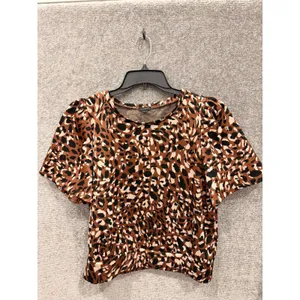 Ann Taylor Factory Women Top L Brown Leopard Puff Sleeve Knit Animal Print thumbnail 5