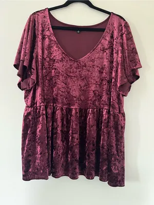 Torrid Burgundy Red Velvet Babydoll Top 3X Romantic Fall Feminine Holiday thumbnail 1