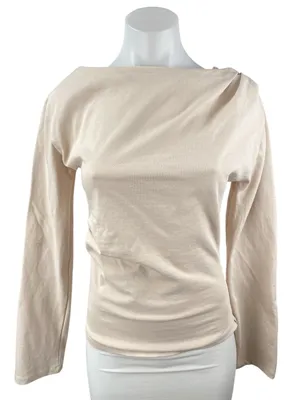 NEW Zara Women Beige Nude Long Sleeve Boat Neck Drape Soft Blouse Top Size S thumbnail 1