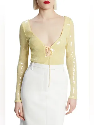Bardot Verona Sequin Bodysuit In Canary Yellow thumbnail 3