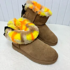 UGG CLASSIC MINI‎ BAILEY BOW PUNK PLAID CHESTNUT BOOTS Vibrant Fur Lining Size 9 thumbnail 10