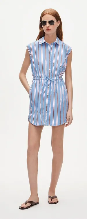 J.Crew Sleeveless Shirtdress Womens 8 Blue Red Striped NWT CW436 Drawstring thumbnail 1
