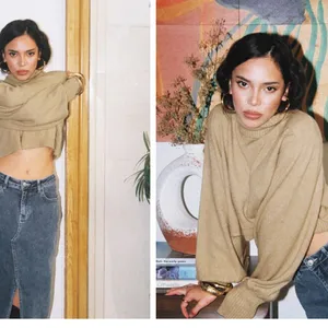Princess Polly Zahara Cropped Turtleneck Sweater Beige - 4 thumbnail 2