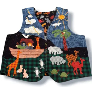 Handmade Vintage Noahs Ark Reversible Vest Folk Art Animals Whimsical 90s Layr thumbnail 1
