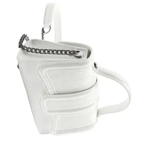 Zara Women's White leather Croc Embossed Chain Strap Satchel Crossbody Handbag thumbnail 1