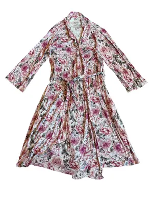 Posh Peanut Rose Print Robe Bumblebee Tie Waist Stretch Maternity Nursing Large thumbnail 1