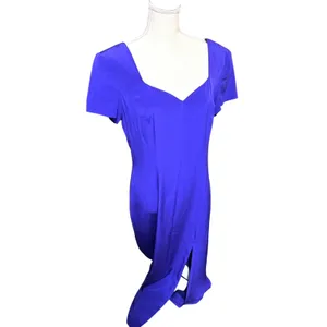 Liz Claiborne 100% Silk Midi Dress Purple‎ sz 14 side slit formal prom romantic thumbnail 2