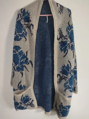 Free People Power Flower Blue Floral Open-Front Knit Cardigan Size S thumbnail 3