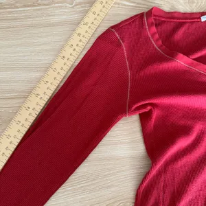 Gap XS Y2K Cherry Red Henley Tunic Long Sleeve Waffle Knit Lounge Flowy Relaxed thumbnail 6
