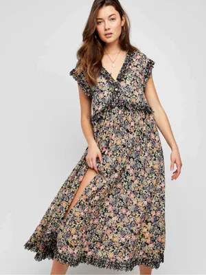 Free people Bohemian Floral Milania Maxi Dress Dark Combo Maxi Top Duster Small thumbnail 15