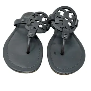 TORY BURCH Gray Grey Leather Miller Classic Designer Logo Sandals Flip Flop Sz 9 thumbnail 2