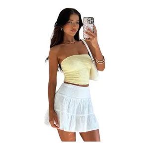 White Fox Smocked Flowy Mini Skirt Women’s Small White Gauze Lightweight Summer thumbnail 8