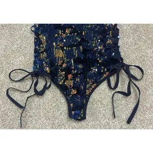 iHeartRaves Sequin Burnout Lace Up Bodysuit Rave Festival Party EDM Size S thumbnail 3