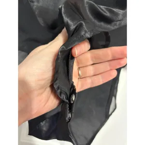 Moon Collection Sultry Satin Black Mesh Ruffle‎ Bow Halter Bodysuit Small thumbnail 5