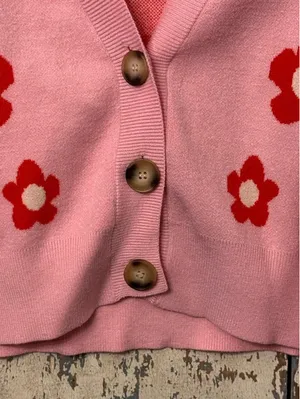Bailey Rose Womens pink cropped flower cardigan, pink and red, size small thumbnail 3
