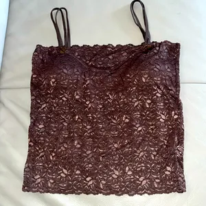 Y2K Brown Lace Built-In Bra Stretchy Cami Tank Top Size S thumbnail 2