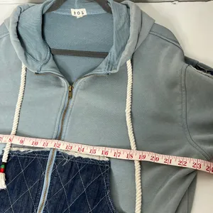 POL Denim Patchwork Hoodie Jacket Women’s Small Blue Gray Zip Up Boho Studded thumbnail 5