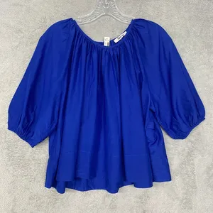 Madewell Top Womens Small‎ Blue Shirred Puff Sleeve Top Cotton Silk NV194 thumbnail 7
