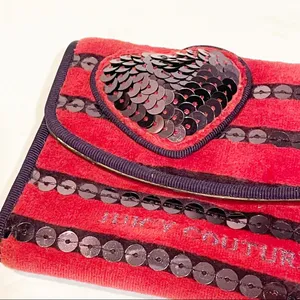 Juicy Couture Velour Y2K Oxblood Heart Purple Sequin Stripe Snap Zipper Wallet‎ thumbnail 2