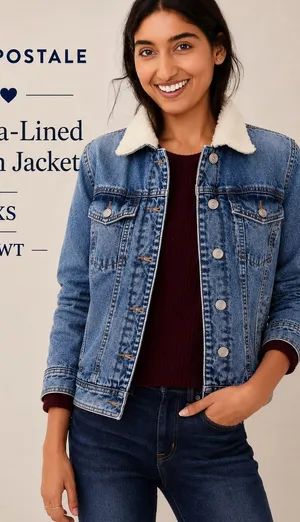 Aeropostale Sherpa Lined Denim Jacket XS NWT Medium Wash Jean Trucker thumbnail 1