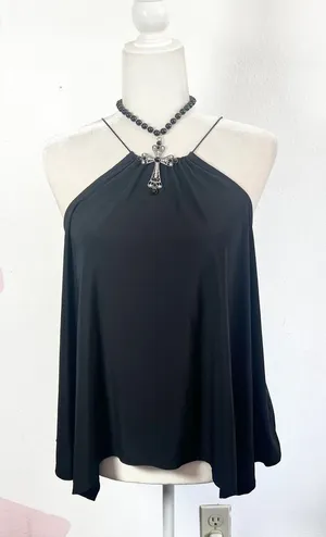 VTG 2000s Express Black Halter Tank Top Sz Small Minimalist‎ Asymmetrical Fairy thumbnail 1
