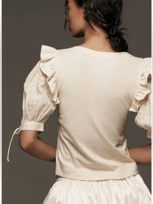 Anthropologie Embroidered Puff-Sleeve Top Size XL thumbnail 2
