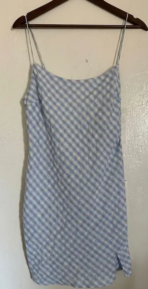 ASOS DESIGN Blue & White Gingham Seersucker Mini Dress - Size 10‎ thumbnail 1
